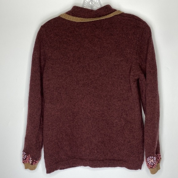 Woolrich Burgundy Floral Button Up Wool Cardigan Sweater Size Medium - Picture 2 of 5